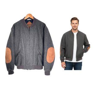 Vintage Eddie Bauer Bomber Jacket Men Large 80s 90s Gray Wool Elbow Patch